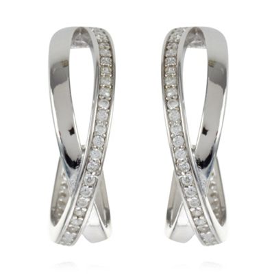 Designer sterling silver crossover hoop earrings